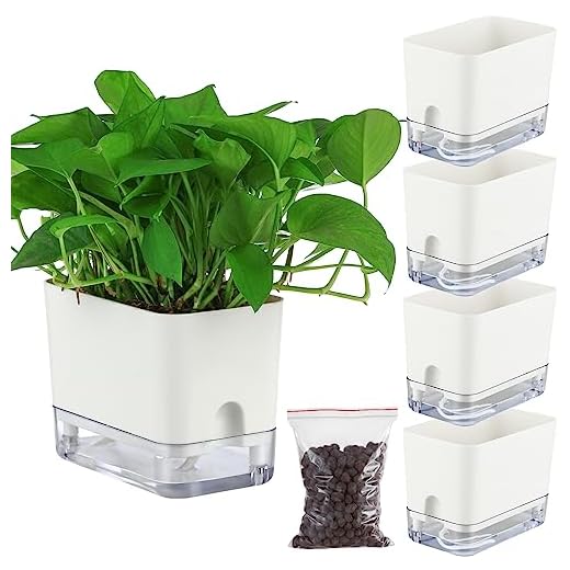 Planterhoma Self Watering Plant Pots for Indoor Plants 7 inch, 4 Packs Rectangle Self-Watering Planters with Drainage Hole, White African Violet Pots for Devil's Ivy, Spider Plant, Orchid, Herb