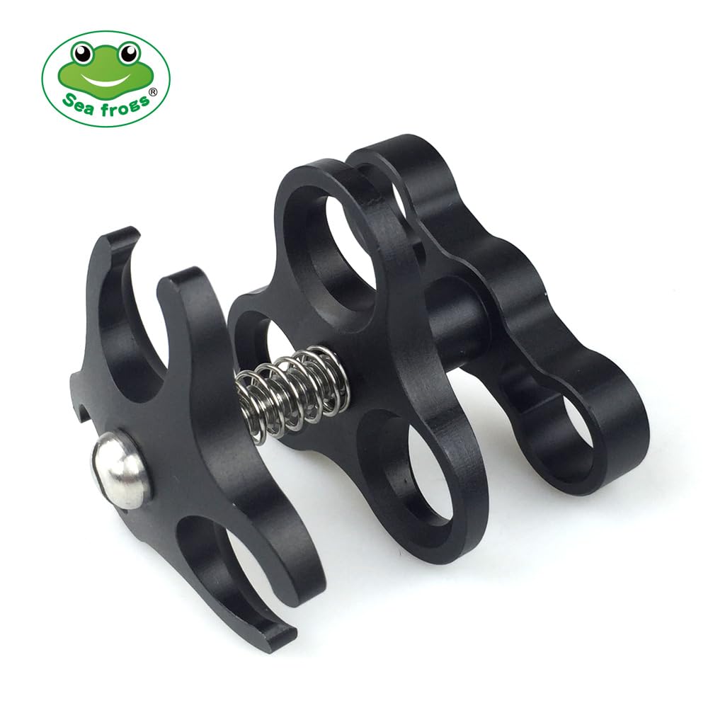 Aluminum Ball Clamp Joint Bracket Arm, 1-inch Double Spring Design, Black, 2-Pack