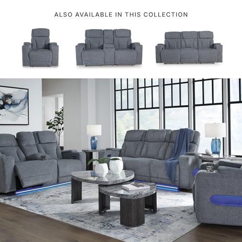 Image of Signature Design by Ashley RiverTest Contemporary Power Recliner with Adjustable Headrest, USB Ports and LED Lighting, Gray