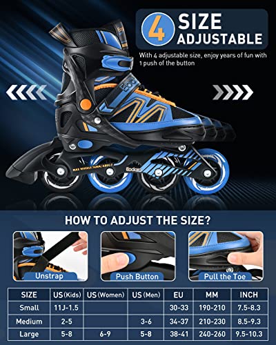 Eodora Kids Inline Skates Adjustable-Boys Girls Roller Blades Skates For Youth Children Ladies, Women Inline Roller Skates With Light Up Wheels For Indoor & Outdoor Use, Beginner Fun Flashing Skates #TOP2