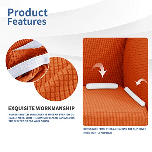 Jiviner High Stretch Couch Covers For 3 Cushion Couch 1-Piece Jacquard Elastic Sofa Slipcovers Anti Slip Sofa Cover With Elastic Bottom Furniture Protector For Kids Pets (Sofa, Orange) #TOP2