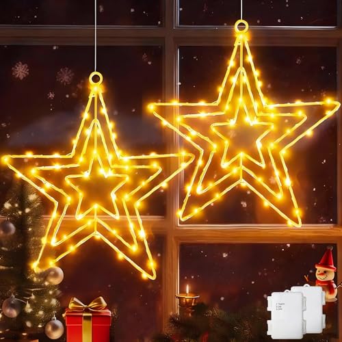 Dekofun Fensterdeko Weihnachten Beleuchtet 2 Stück 75 LED Stern...