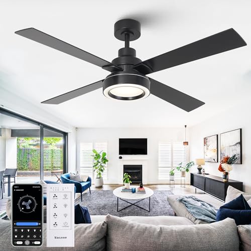 Image of 52 Inch Black Ceiling Fan with Light and Smart Remote Control & App