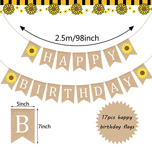 33 Pieces Sunflower Party Supplies, Sunflower Happy Birthday Banner, Big Cake Topper, Yellow Sunflower Cupcake Topper, Sunflower Garland, Tissue Paper Fans, Paper Pom Poms, Colorful Balloon For Party #TOP1