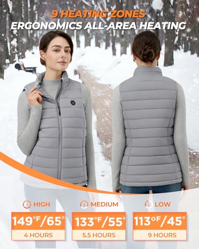 Image of Heated Vest Women, 9 Heating Zones, Horizontal Quilting, Nylon | 16000mAh 7.4V Battery, Womens Heated Vest for Winter Commuting, Hiking, Mountaineering, Fishing, Skiing, Cycling