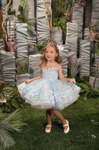 Lace Flower Girl Dress Short - 3D Flower Appliques Pageant Dresses for Girls Ball Gown4