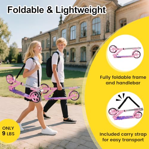 Image of SIMATE Kick Scooter for Kids Teens & Adults, 4 Adjustable Heights, 8IN All Terrain Big Wheels, Foldable and Lightweight, Gifts for Girls Boys