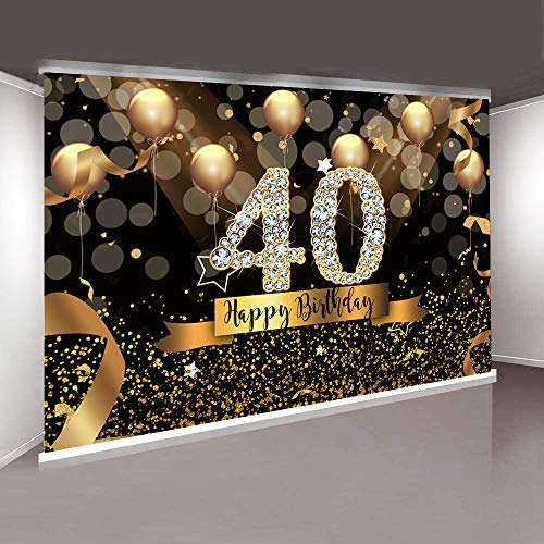Sensfun 7X5Ft Happy 40Th Birthday Party Photography Backdrop Glitter Black And Gold Balloons Background For Adult Fabulous 40 Bday Party Decorations Shining Diamond Fifty Years Old Photo Booth Banner #TOP1