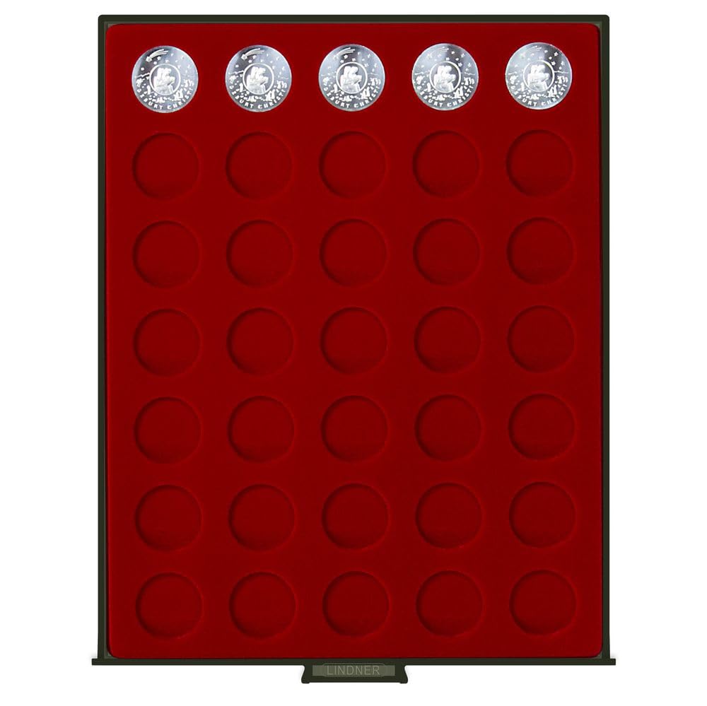 LINDNER Das Original Bandeja para Monedas RAUCHGLAS (Vidrio Ahumado) con 35 Hoyos Redondos para Monedas con un diámetro de 31 mm