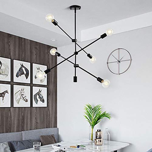 Lámpara de araña LED Sputnik negra de 6 luces para techo de comedor 4