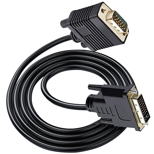 tunghey DVI 24 5 PIN DVI Male to 15 pin VGA Male Cable Compatible with Flat Panel Displays, Digital CRT Displays, Projectors, and HDTV 1.5m (1Pack)