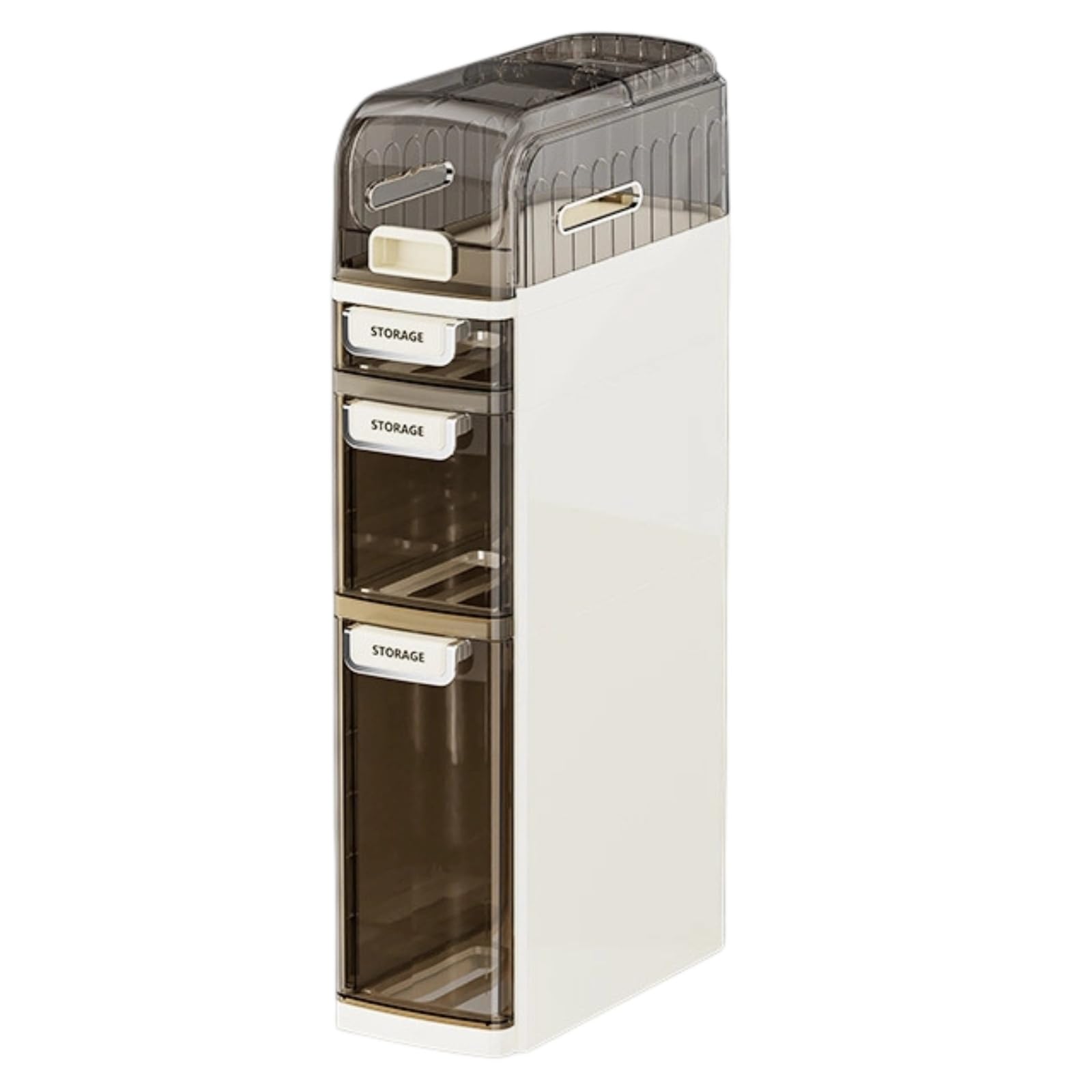Mobile Stretto con Rotelle Sottile Mobile in Pet con Maniglie Incassate Armadietto da Bagno Cassetti Trasparenti per Lavanderia, 4 Livelli