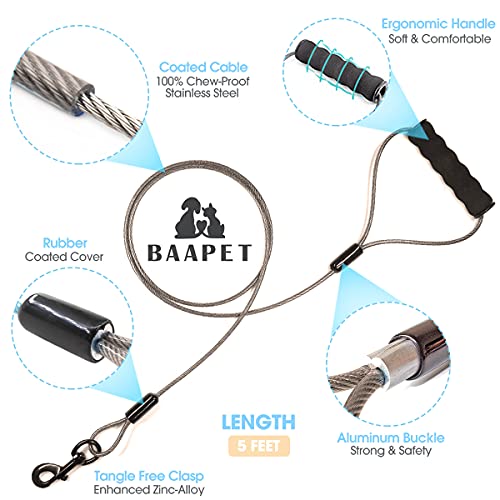 Baapet 5 Feet Chew Proof Dog Leash With Coated Steel Cable And Soft Padded Handle Dog Leashes For Small, Medium And Large Dogs (Black) #TOP1