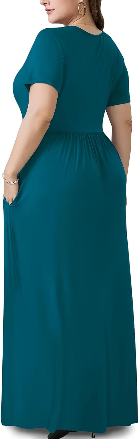 Plus Size Maxi Dresses for Women Summer Casual Short Sleeve Long Dress with Pockets 1X-5X - Image 3