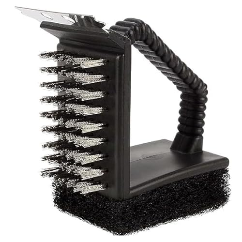 VAUGHN 3-in-1 BBQ Grill Brush with Scraper&Sponge–Heavy-Duty Barbecue Cleaning Tool for Gas,Charcoal,Smoker&Ceramic Grills–Multifunction Outdoor Camping Grill Cleaner–Pack of1(Multicolor)