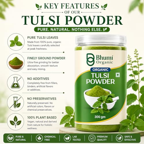 Image of Tulsi Leaves Powder (300g) | Holy Basil for Immunity, Skin & Hair, Non-GMO, No Preservatives, Thulasi Podi /Tulasi Hudi