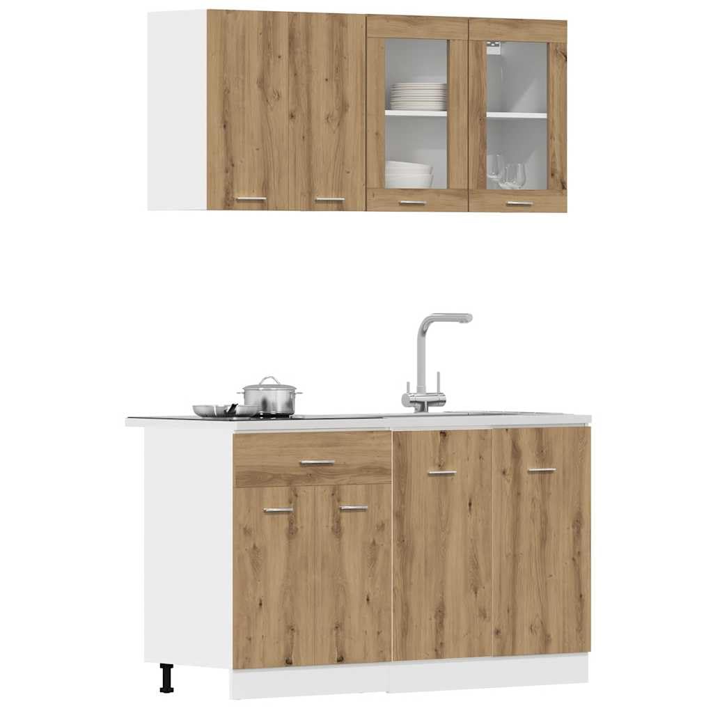 4-TLG. Küchenschrank-Set Moderne Küchenzeile ohne Elektrogeräte Geräumige Einbauküche mit viel Stauraum Küchenblock variabel stellbar Lyon Artisan-Eiche Holzwerkstoff
