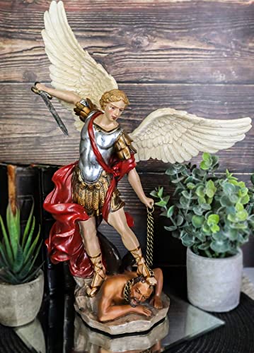 Ebros Gift Colorful Guido Reni Baroque Art Reproduction Saint Michael The Archangel Crushing Satan Devil Statue Guardian Protector of Mankind Decor Figurine Patron of Police Soldiers Doctors