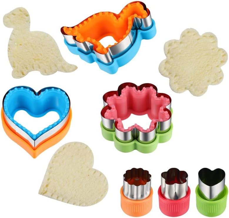 Fuyamp Sandwich Cutters and Sealers Cookie Cutters for Kids Vegetable Fruit Cutter Flower Heart Dinosaur Molds Fruit Cutters for Children Bento Lunch (Flower)