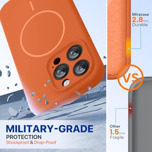 Image of Miracase Magnetic for iPhone 15 Pro Case, [Soft Anti-Scratch Microfiber Lining], Compatible with MagSafe, Liquid Silicone Shockproof Drop Protection Phone Case for 15 Pro, Orange
