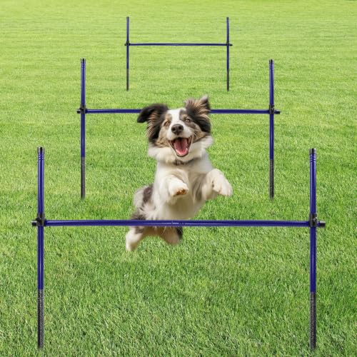 Qufiona Dog Agility Course Backyard Set Metal Dog Agility Training Equipment Adjustable Height Obstacle Course for Dog Hurdles Jumps (3 Pack)