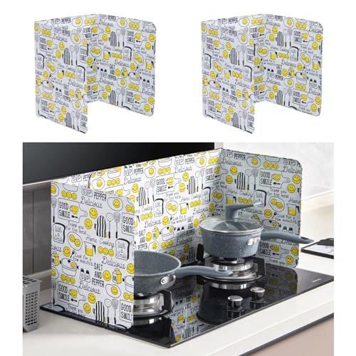 allbeschoi 油はねガード レンジガード 油はねガード 折り畳み式 お手入れ簡単 ストーブガード 油はねガード 油汚れ 水洗い 耐熱 アルミニウム 熱シールド レンジガード クックトップ撥油プレート 2個 （笑顔）