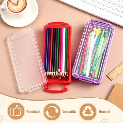 Image of Gueevin 12 Pcs Large Capacity Plastic Pencil Box Clear Plastic Pencil Case Crayon Box with Snap Tight Lid Watercolor Pen Storage Brush Organizer Drawing Tools Container (Mixed Colors)