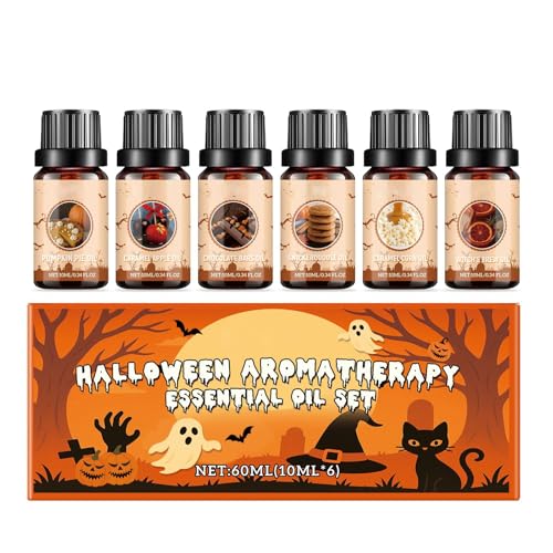 Halloween Aceites Esenciales para Humidificador Difusor,Aceite Aromáticos Natural,Set de Aceites Esenciales para Humidificador 6 x 10 ml,Apto para automóviles, hogares y fiestas de Halloween