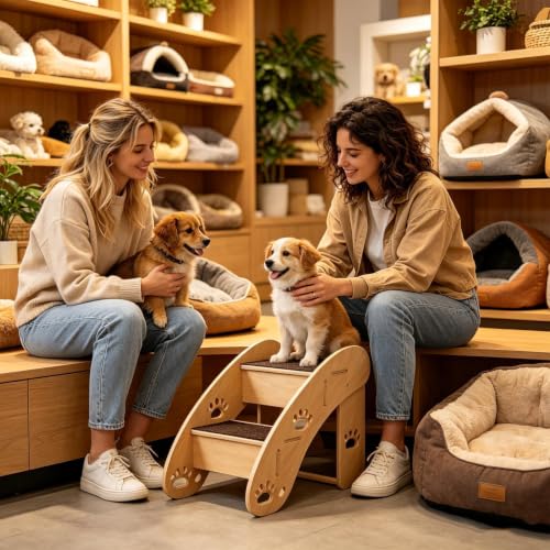 Escaleras de perro de madera triangular para cama alta y sofá 3
