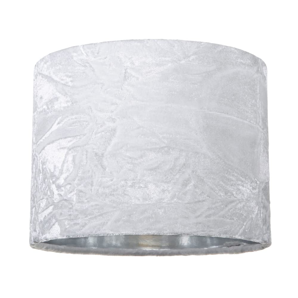 Modern White Crushed Velvet 8"" Table/Pendant Lampshade with Shiny Silver Inne...