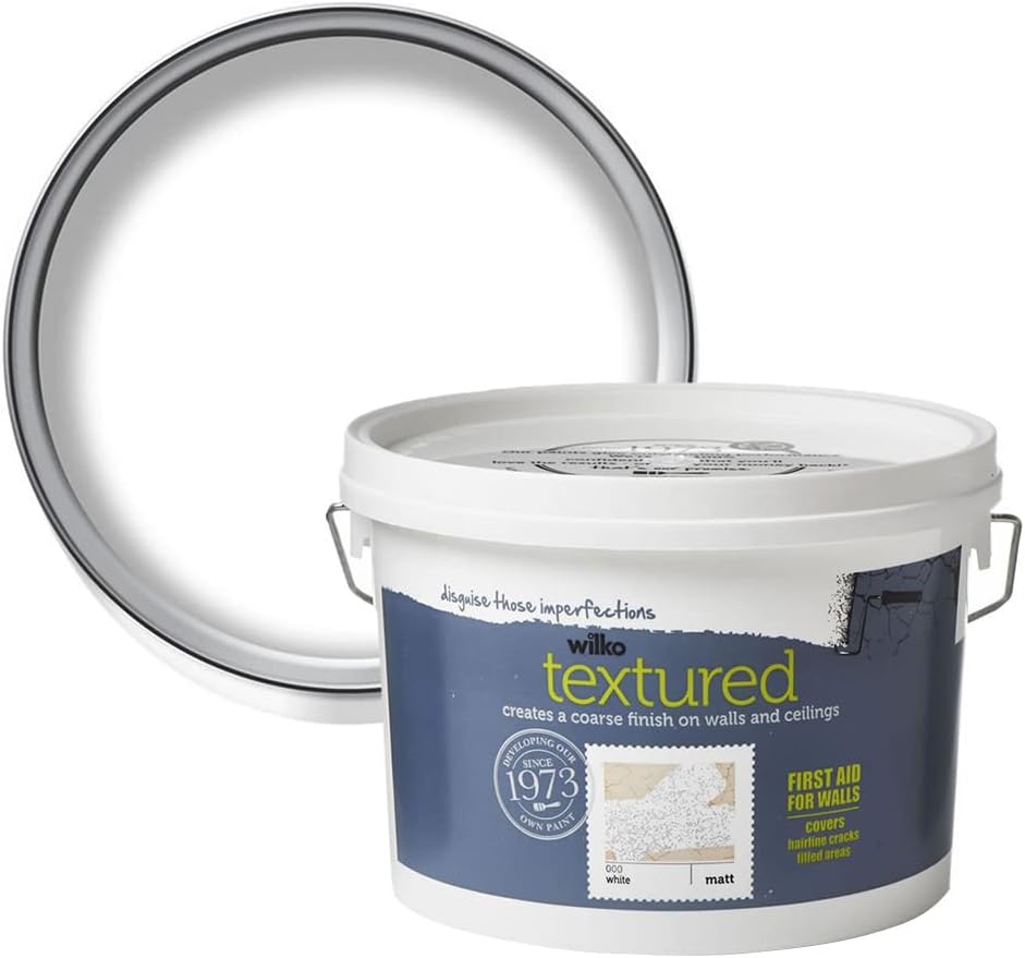 wilko Textured Walls & Ceilings White Emulsion Paint, Textured Emulsion Paint, Hardwearing Emulsion Paint, Washable Emulsion Paint, 2.5L