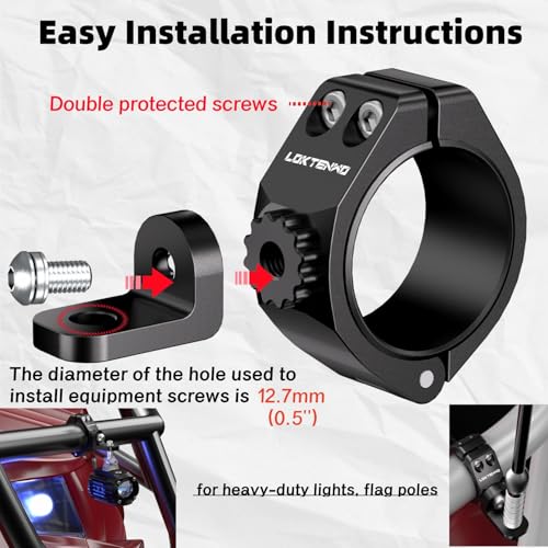 Loktenwo Thicken Utv Led Light Bar Mounts 2Pcs, Heavy Duty Cnc Aluminum 360° Adjustable Utv Whip Light Mount, Light Bar Bracket, Fit 1.5''/1.75''/1.85''/2''/2.1'' Roll Cage thumb #5