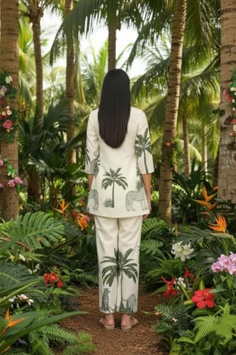 Image of NAINVISH Women's Rayon Co-Ord Set | Printed Shirt and Pant Set for Women | Casual Two Piece Lounge Outfit | Western Outfit