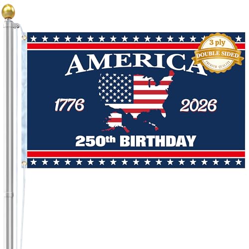 FLUUZE American Flag 250th Anniversary, Double Sided 3 ply 3 * 5 ft, American Flags for Outside, Heavy Duty, 4th of July Decorations, USA 1776-2026 250th Birthday Premium Flag with Grommets (Style 3)