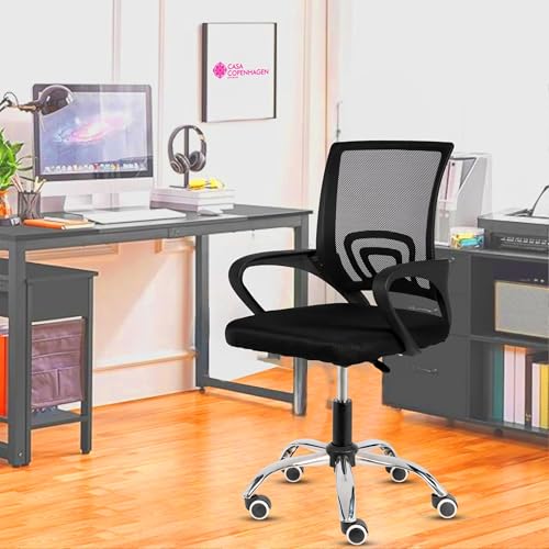 Image of Casa Copenhagen Mesh Mid Back Office /Study /Computer /Revolving /Desk Chair for Work from Home -Metal Base, Height Adjustable Seat- Midnight Black & Black Handle