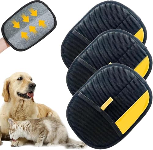 Quita Pelos Mascota, New Guantes Aseo para Mascotas Doble Eliminador Pelo Estático para Perros y Gatos, Pets Double Sided Grooming Glove, Pet Hair Remover Gloves (3 PCS)
