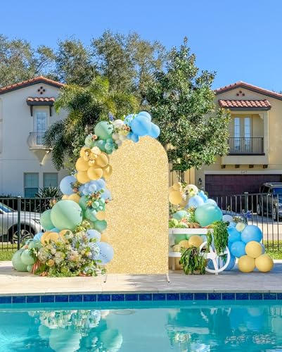 Image of Gold Arch Backdrop Stand Cover 6Ft Summer Sequin Arch Background Cover Birthday Balloon Photo Arch Backdrop for Party Baby Shower Wedding Decorations