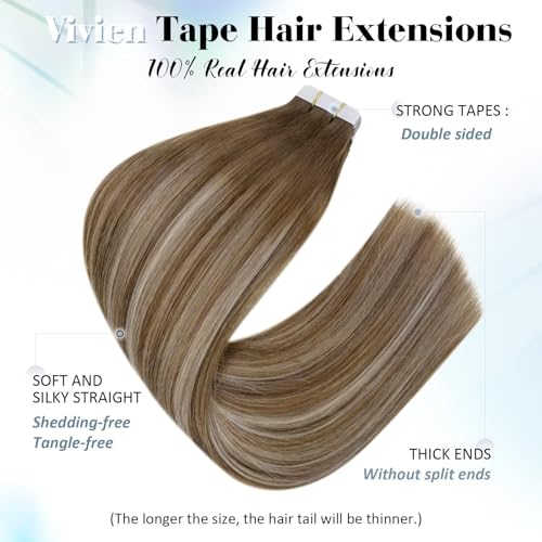 Vivien 22 Inch Human Hair Extensions Tape in Balayage Light Brown to Platinum Blonde Tape in Hair Extensions Ombre Brown Double Sided 50g 20pcs #6/60/6 - Image 2