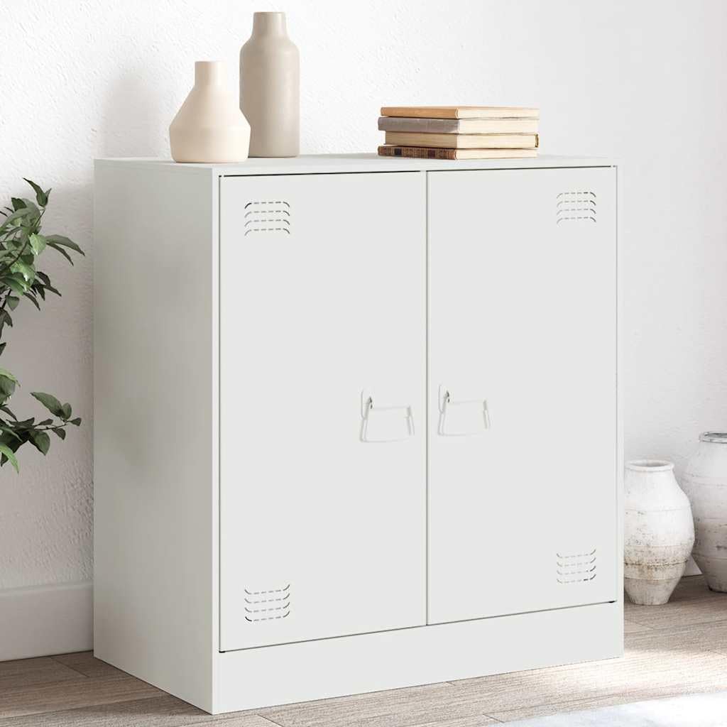 Credenza bianca, 67 x 39 x 73 cm, in metallo, con 2 ante