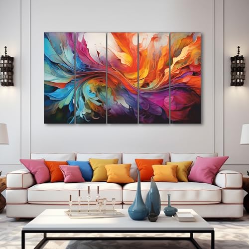 Image of The Castle Decor Abstract Art Multiple Frames Wall Painting for Living Room, Bedroom, and Hotels - Wooden Framed Digital Artwork (Multi Color - Design 3, 36x60 Inch)