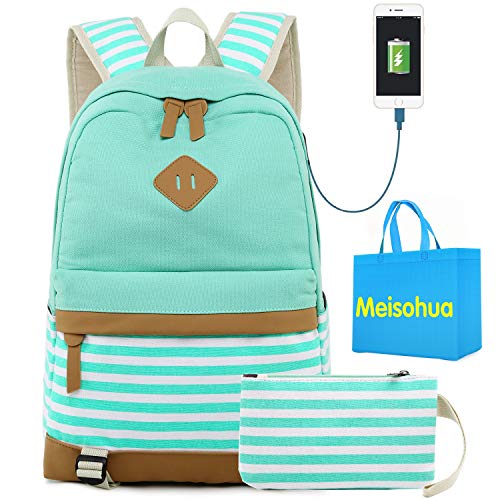 Meisohua Sac College Cartable Collège Fille Cartable Fille College Sac A Dos Fille Sac Ecole Fille Sac avec Port USB 2 Pieces et Trousse Cover