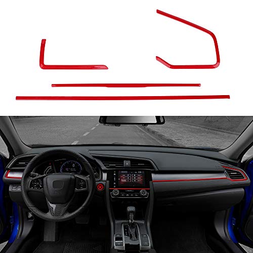 Thenice for 10th Gen Civic 4pcs Dash Board Panel Decals Dashboard Stickers Air Vent Trims for Honda Civic Sedan Hatchabck Coupe 2021 2020 2019 2018 2017 2016 -Red