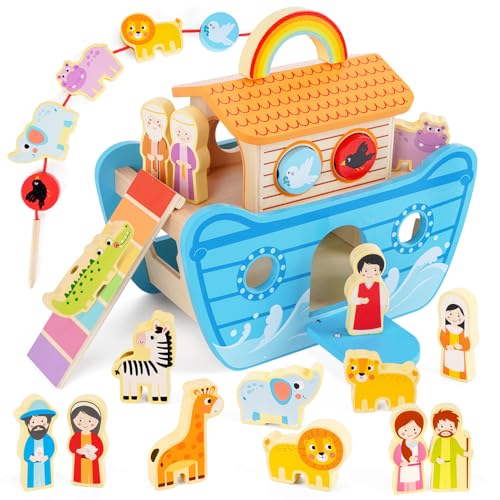 KMTJT Arche Noah Holz, Taufgeschenke für Jungen Mädchen, Holzspielzeug ab...