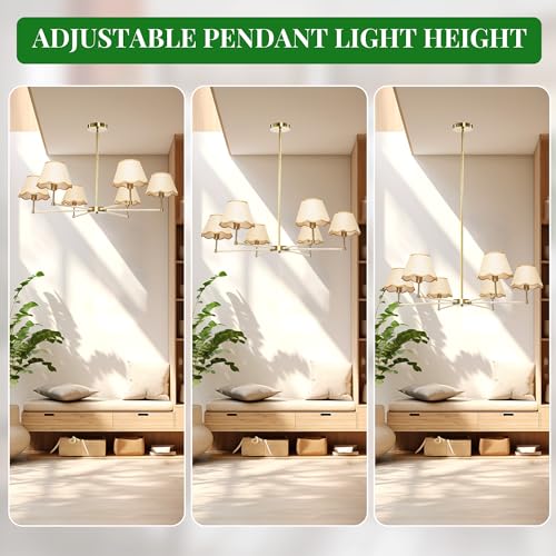 Image of Large Rattan Chandelier Boho Style, 6-Light Rattan Pendant Light Fixture for Living Room, 39 inchAdjustable Cottage Rattan Hanging Lamp Ceiling Light for Dining Kitchen Island, E12 Socket