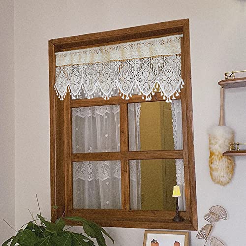 Rustic Crochet Curtains Valance For Kitchen Cotton Lace Curtains For Small Window Farmhouse Tassel Curtains For Coffee Decor Rod Pocket Hollow Sheer Curtain Tiers For Bath 1 Panel W71 X L15 Inch #TOP2