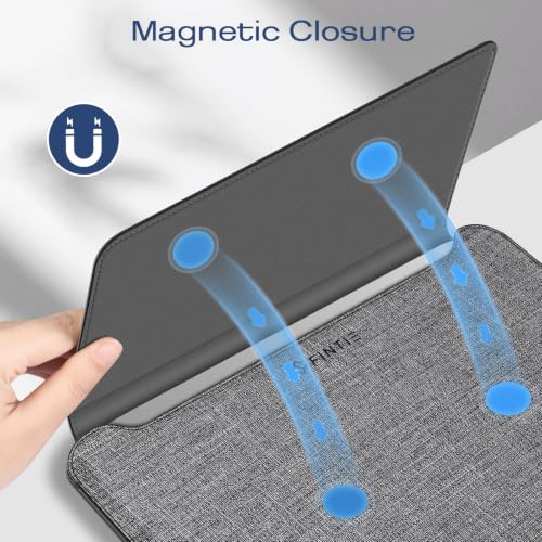 Image of Fintie Sleeve Case for MacBook Neo 13 Inch, MacBook Air 13.6 /13.3 Inch, MacBook Pro 13 Inch, Other Up to 13 inch Laptop Tablet - Slim Bag Cover with Stand, Synthetic Leather, Magnetic Closure, Gray /Black