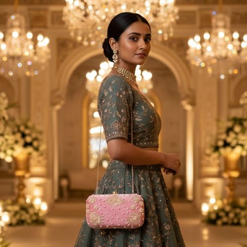 Image of RABIYA Clutch Purse for Women Formal Dressy Evening Clutches Handbags for Wedding Elegance Charm Premium Elegance Clutch Bag with Detachable Chain Handal | Gift for Women | Clutch for Women