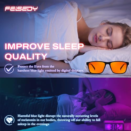 Image of FEISEDY Blue Light Glasses for Better Sleep Amber Computer Gaming TV Anti Eyestrain Glasses with Spring Hinge B0249