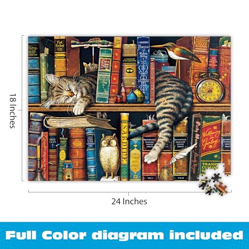 Rompecabezas de 750 piezas Buffalo Games - Frederick el Lector, escena de biblioteca con gato, piezas precisas, ajuste perfecto, cartón grueso, para adultos miniatura 4
