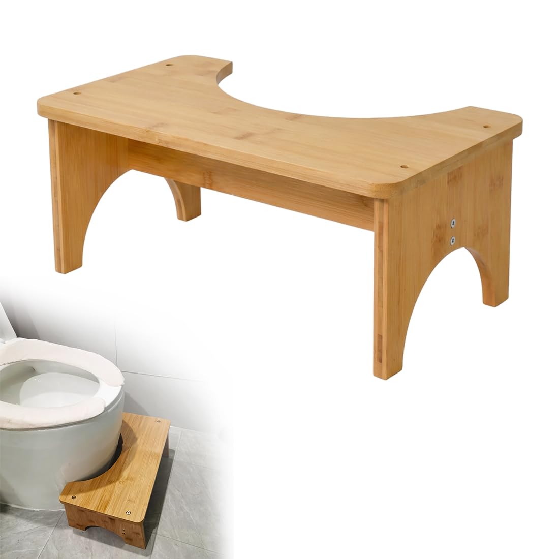 YBCCBY Bamboo Toilet Stool, 6.5 Inch Non-Slip Bathroom Squat Stool Ergonomic Bathroom Step Stools Assisted Squatting Poop Stool for Adults, 39x22x16.5cm
